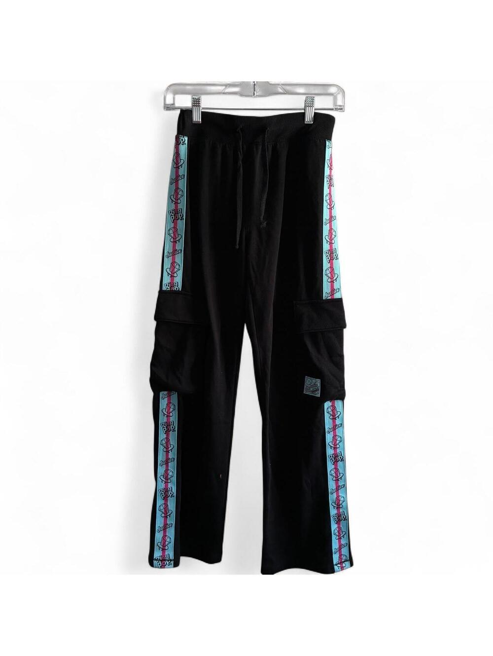Justice Black Y2K-Inspired Ring Pop Stripe Cargo Sweatpants Size xs girls l